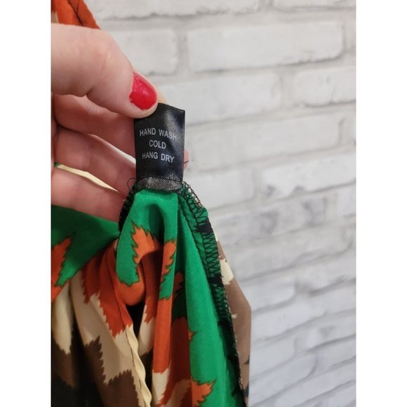 Women Poetry Dress Long Back, Short Front Brown Green Black Orange Geometric Siz - Picture 9 of 10